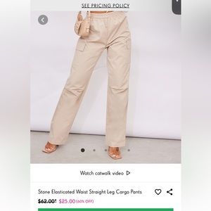 Pretty Little Thing Stone Elasticated Waist Straight Leg Cargo Pants size 4